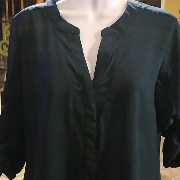 🌺NEW YORK & COMPANY V-neck- Roll-Sleeve Button-Down - Picture 2 of 12